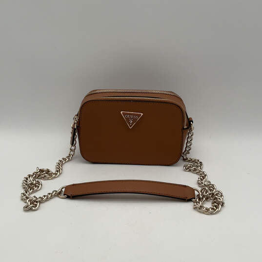 Womens Noelle Brown Leather Inner Pockets Chain Strap Zipper Crossbody Bag image number 1