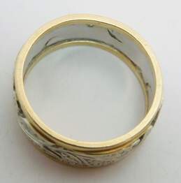 VTG 14K White & Yellow Gold Etched Filigree Wedding Band Ring 6.1g alternative image