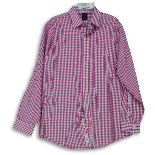 Mens White Pink Check Collared Formal Long Sleeve Dress Shirt Size 17 36/37 image number 1