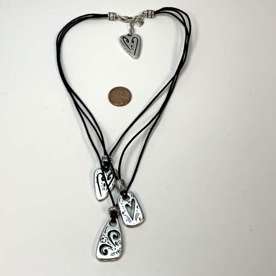 Designer Brighton Silver-Tone Multi Strand Black Leather Charm Necklace image number 2