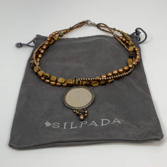 Designer Silpada Sterling Silver Bronze Beaded Pendant Necklace w/ Dust Bag image number 3
