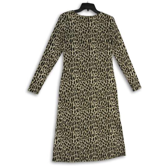 Loft Womens Black Brown Animal Print Round Neck Long Sleeve Pencil Dress Size XS image number 2