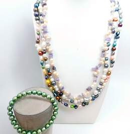 Artisan Dyed Pearl & Amethyst Beaded Necklaces & Bracelet