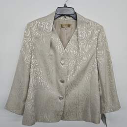 Tan Silver Floral Print Skirt Jacket Two Piece Set