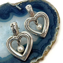 Designer Brighton Silver-Tone Faux Pearl Heart Shape Dangle Earrings
