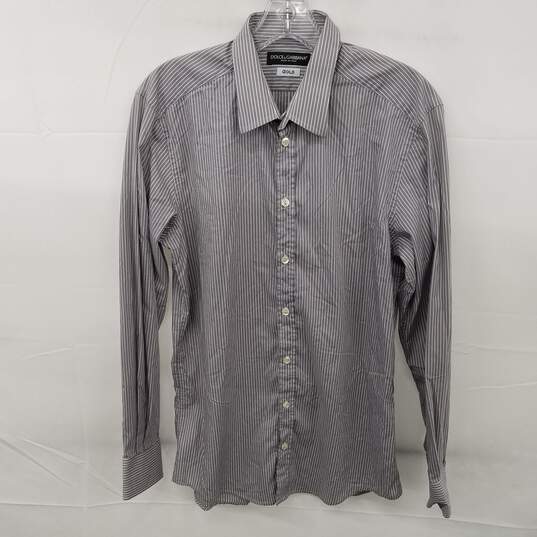 Dolce & Gabbana Gold - Striped Gray Men's Button Up Long Sleeve Shirt Size 15-3/4 - Authenticated image number 1