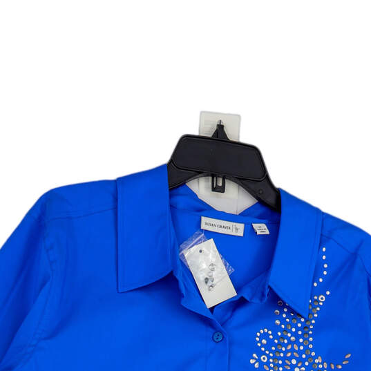 NWT Womens Blue Studded Long Sleeve Point Collar Button-Up Shirt Size 1X image number 3