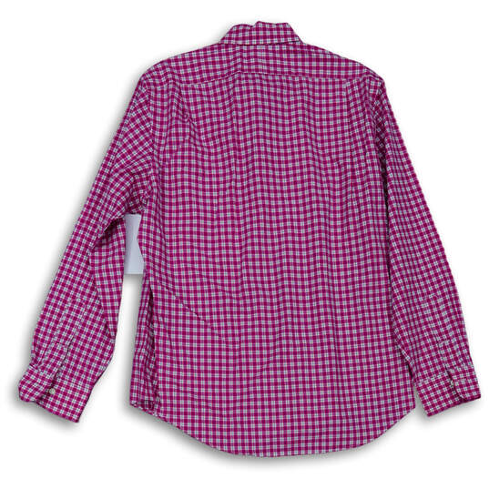 Mens Pink White Plaid Long Sleeve Spread Collar Button-Up Shirt Size Large image number 2