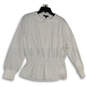 NWT Womens White Tie Neck Long Sleeve Smocked Peplum Blouse Top Size L image number 1