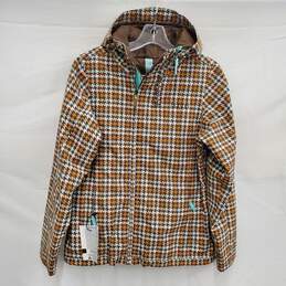 Burton WM's 100% Polyester Brown Multi-Colored Pattern Helsinki Hound's-tooth Winter Hooded Jacket Size MM