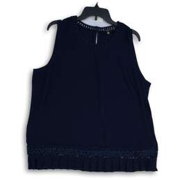 Karl Lagerfeld Womens Navy Blue Cutout Sleeveless Round Neck Blouse Top Size XL