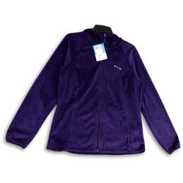 NWT Womens Purple Long Sleeve Pockets Hooded Full Zip Fleece Jacket Size XL