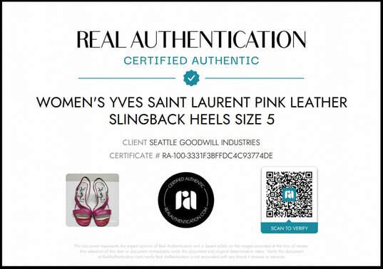 Yves Saint Laurent Pink Leather Slingback Heels Size 5 AUTHENTICATED image number 6