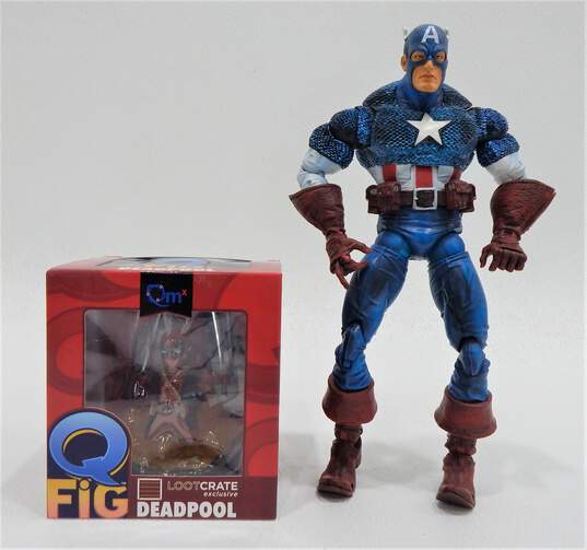 Marvel Captain America 12 In Action Figure Toy Biz W/ QMX Lootcrate Deadpool Vinyl Figure IOB image number 1