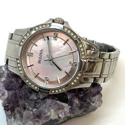 Designer Bulova 96L206 Silver-Tone Rhinestone Dial Analog Wristwatch