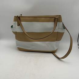 Coach Womens Tan White Striped Leather Outer Pocket Duffle Bag Purse