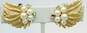 Vintage Crown Trifari Rhinestone Faux Pearl & Gold Tone Clip-On Earrings 12.7g image number 1