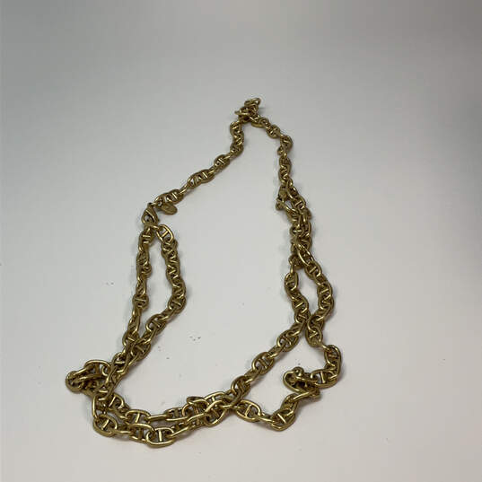 Designer Stella & Dot Gold-Tone Double Strand Clasp Link Chain Necklace image number 2