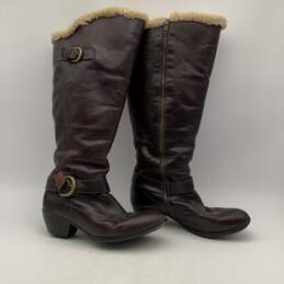 Born Shoes Mens Brown Leather Round Toe Knee High Side Zip Shearling Boot Sz 11