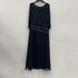 NWT Womens Blue Sequin Beaded Round Neck Long Sleeve Maxi Dress Size 16 alternative image