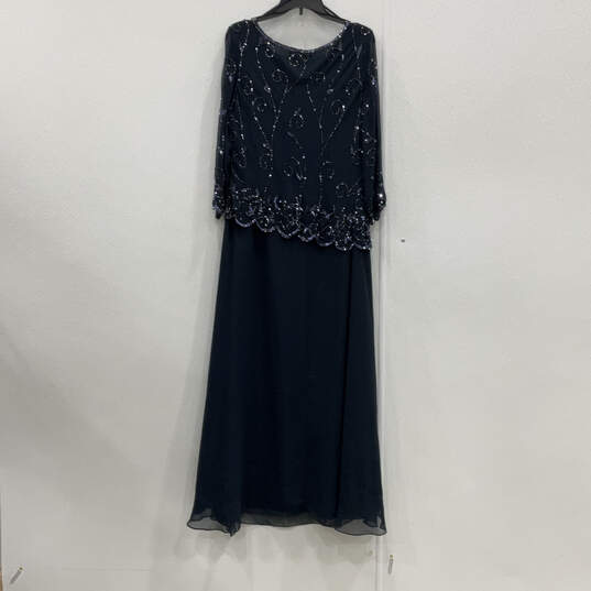 NWT Womens Blue Sequin Beaded Round Neck Long Sleeve Maxi Dress Size 16 image number 2