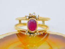 Vintage 14K Yellow Gold Ruby & Rhinestone Ring 3.4g