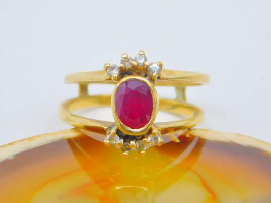Vintage 14K Yellow Gold Ruby & Rhinestone Ring 3.4g image number 1