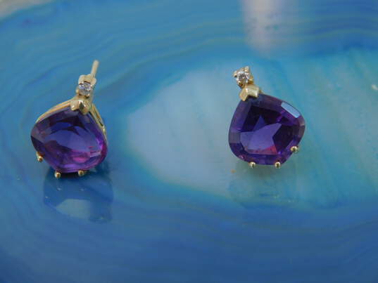 14K Yellow Gold Amethyst 0.04 CTTW Diamond Post Earrings 2.3g image number 2