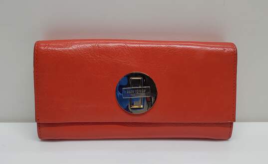 Kate Spade Twist Lock Clutch Wristlet Wallet Leather Bright Orange image number 1