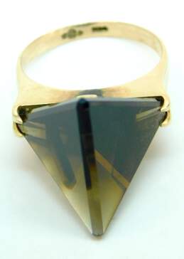 Vintage 14K Yellow Gold Geometric Smoky Quartz Cocktail Ring 6.4g alternative image