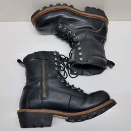 Men's black leather lug sole biker combat boots 11 alternative image