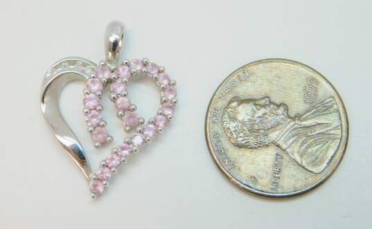 Romantic 10K White Gold Spinel & Diamond Accent Heart Pendant 2.3g image number 3