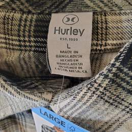 Hurley Men Green Plaid Flannel Shirt L NWT