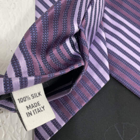 NWT Men's Purple Striped Silk Four In Hand Adjustable Pointed Necktie image number 3