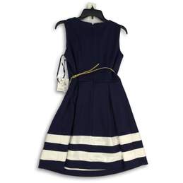 NWT Calvin Klein Womens Navy Blue White Round Neck Fit & Flare Dress Size 8P alternative image