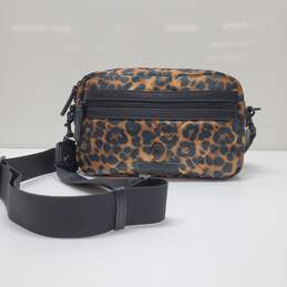 Kurt Geiger Leopard Animal Print Zip Nylon Crossbody Bag 10x6x3"