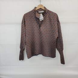 Zara Brown & Blue Geometric Patterned Front Key Whole Knit Top WM Size S NWT