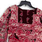 Womens Red White Paisley Long Sleeve Wrap V-Neck A-Line Dress Size Medium image number 4