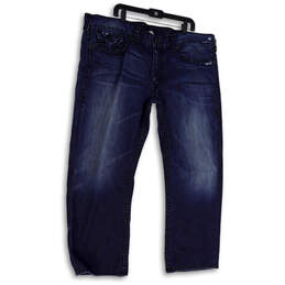 Mens Blue Denim Medium Wash Pockets Stretch Straight Leg Jeans Size 44
