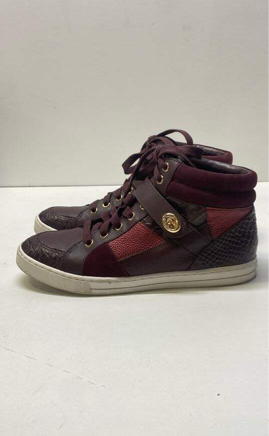 Coach Pembroke Patchwork Suede High Sneakers Burgundy 8.5 image number 2