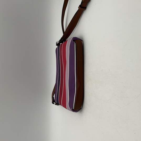 Womens Multicolor Leather Striped Adjustable Strap Outer Pockets Crossbody Bag image number 3