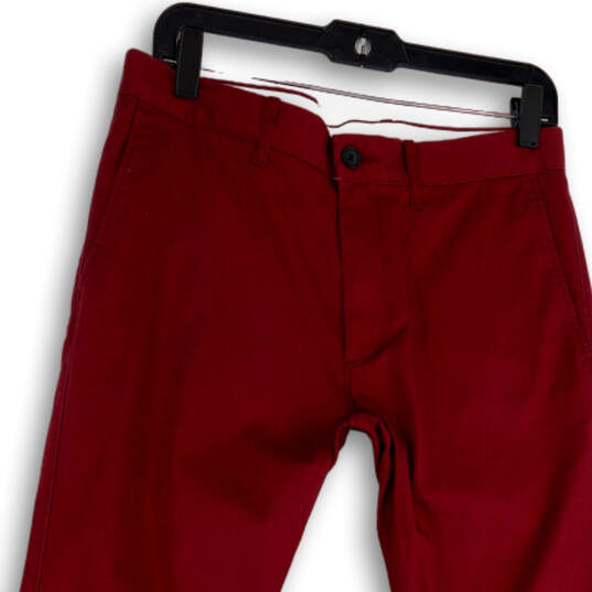 Mens Red Flat Front Straight Leg Slash Pocket Chino Pants Size 31x30 image number 3