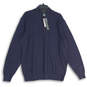 NWT Mens Navy Blue Knitted Quarter Zip Mock Neck Pullover Sweater Size XL image number 1