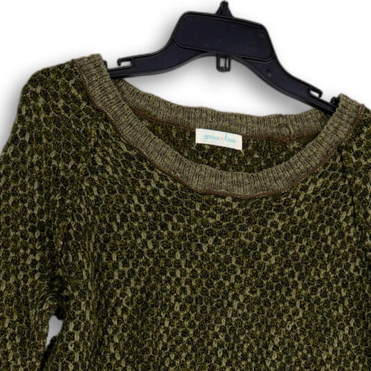 NWT Womens Green Knitted Long Sleeve Round Neck Pullover Sweater Size S/M image number 3