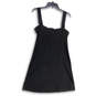 Womens Black Wide Strap Square Neck Button Front Mini Dress Size Medium image number 2