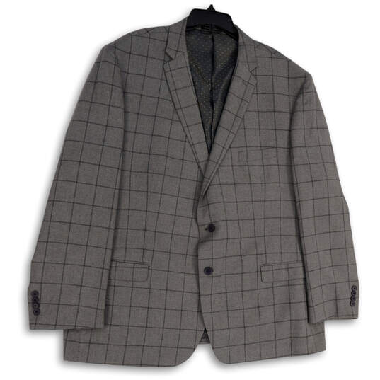 Mens Gray Check Notch Lapel Single Breasted Two Button Blazer Size 56L image number 1