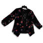 Womens Black Floral Long Sleeve Open Front Waterfall Blazer Size Small image number 1