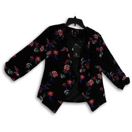 Womens Black Floral Long Sleeve Open Front Waterfall Blazer Size Small