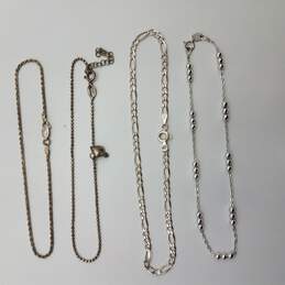925 Silver Rope, Figaro,  2 Beaded Chain Anklets  4 pc