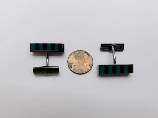Burberry Bright Forest Green & Black Strip Inlay Resin Block Cuff Links w/ COA 11.0g image number 5